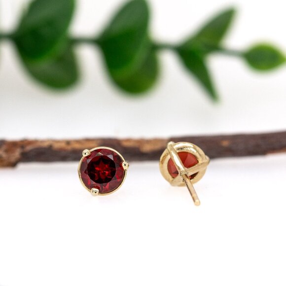 Red Garnet Studs Solid 14K Gold | 6mm Solitaire Studs | 4-8mm sizes available - Picture 8 of 10